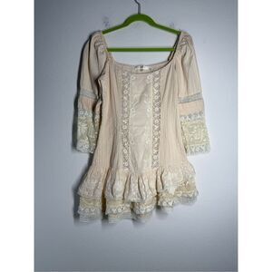 Loveshackfancy Shania Mini Dress Floral Lace Ruffled Tiered 100% Cotton Size 6